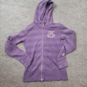 Nike Sweater Womens S Small Purple Zip Up Long Sleeve Hooded Striped Casual